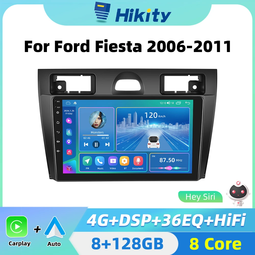 Hikity 2 din Android Car Radio Multimedia Player Stereo for Ford Fiesta Mk5 2002-2008 Carplay autoradio GPS Head Unit FM Radio