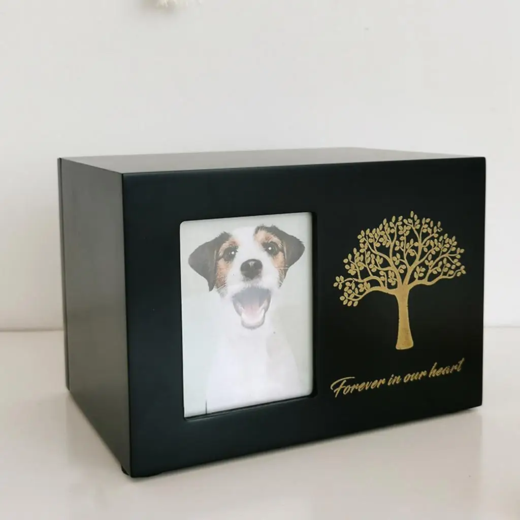 Pet Cremation Urn Dogs Cat Ashes Keepsake Box with Photo Frame for Dogs Commemorative Wooden Souvenir Gifts Pet Memorial Urns