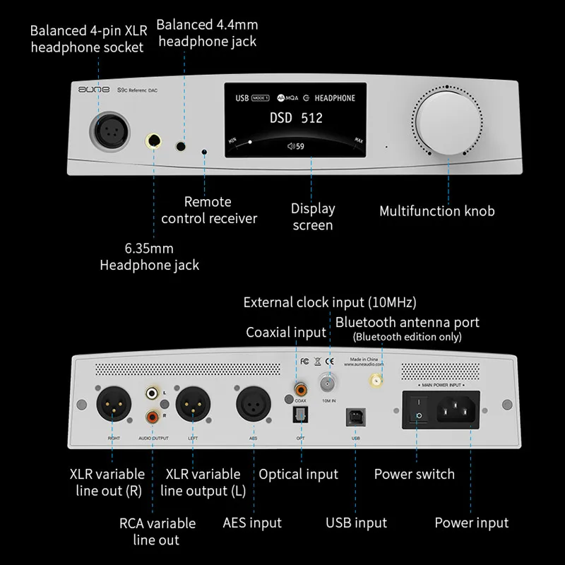 Aune S9C Pro Dual ES9068AS 32Bit/768k/DSD512 USB DAC HiFi Audiophile بلوتوث سطح المكتب مضخم ضوت سماعات الأذن