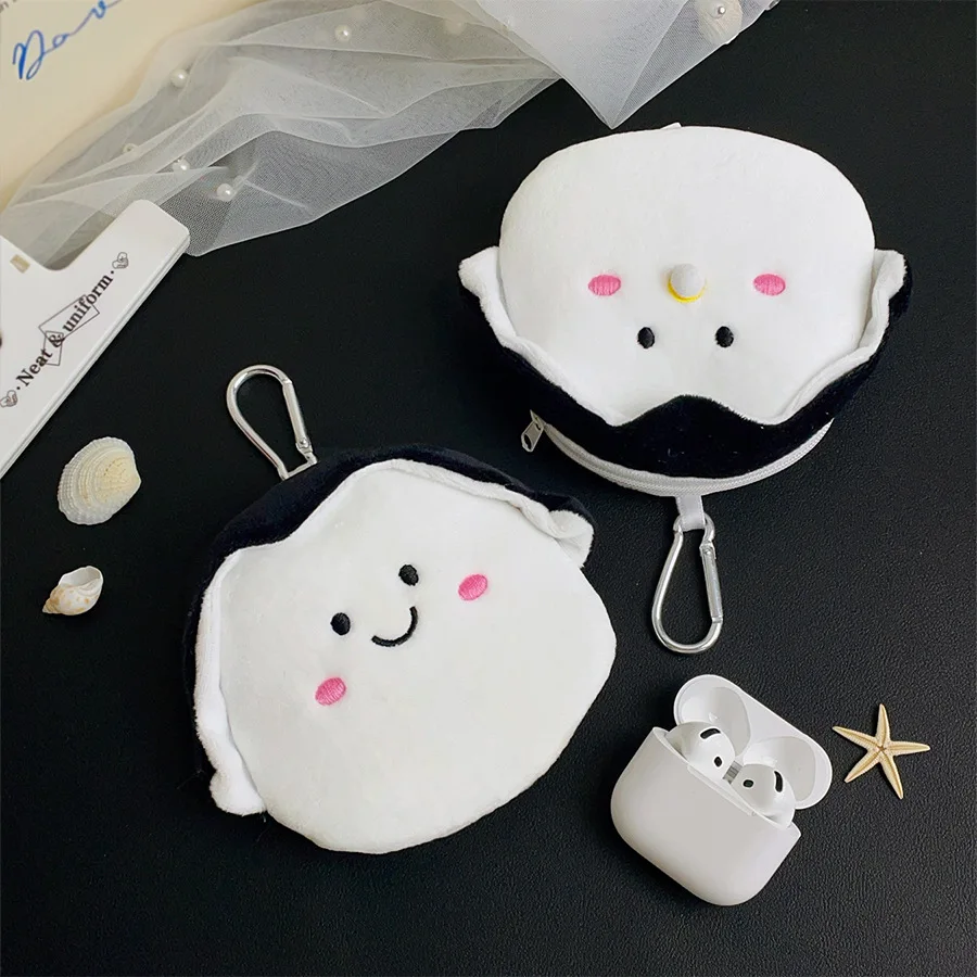 Cute Japanese-style Oyster Coin Purse Cartoon Stuffed Plush Oyster Coin Purse Portable Headphones/USB Cable/Lipstick Mini Bag