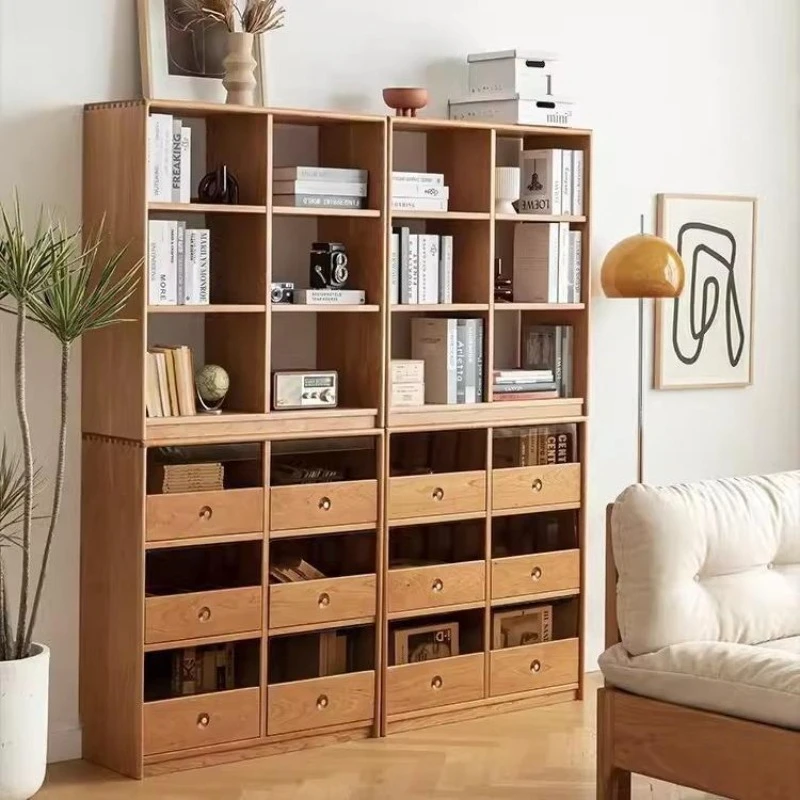 

Solid wood bookcase module cabinet combination storage floor display cabinet cherry wood meal side multi-functional combination