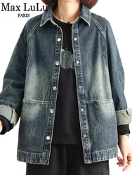 Max LuLu Korean Fall Vintage Denim Coats Womens Fashion Loose Ripped Jackets Ladies Casual Classic Outerwear Big Size Clothing