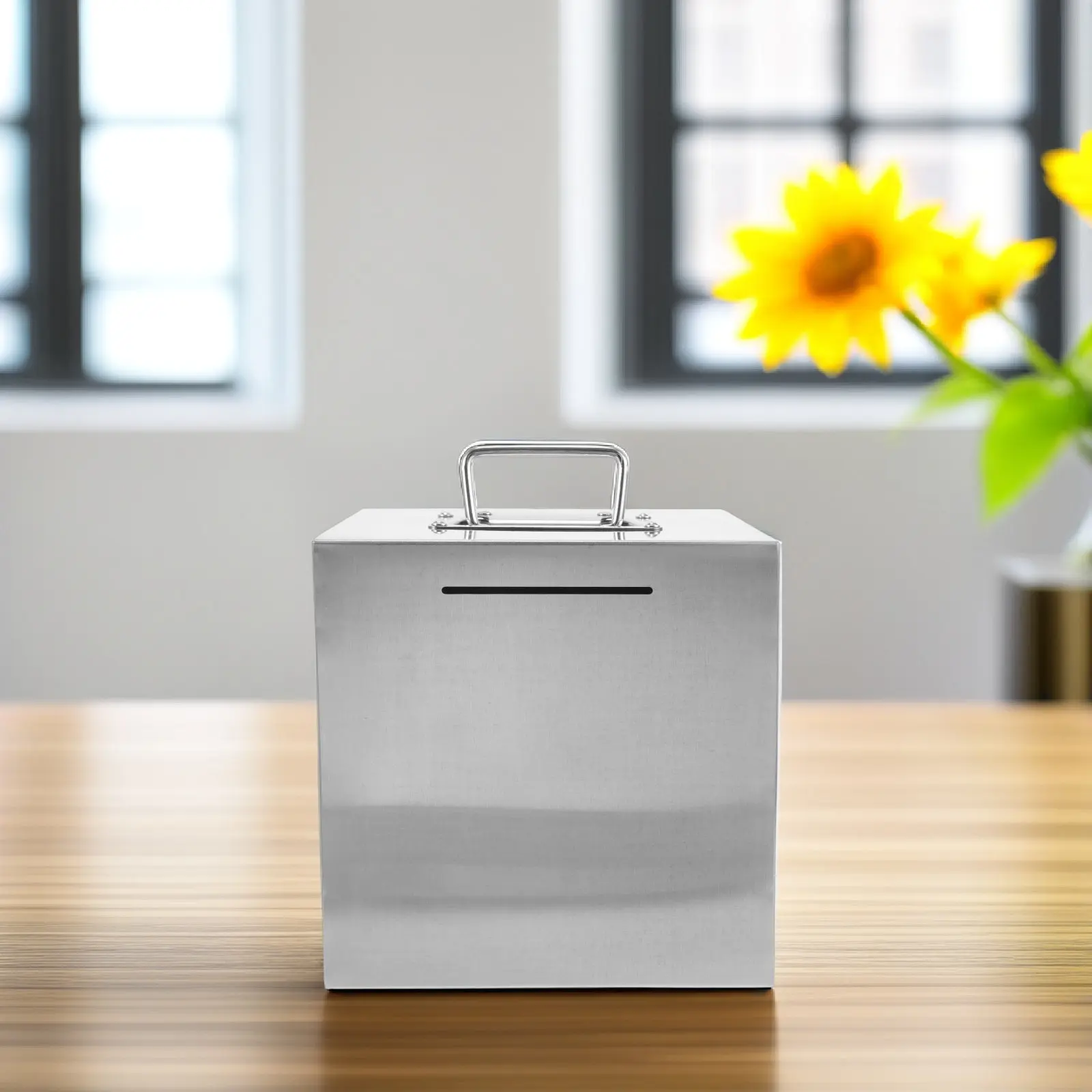 

Unbreakable Stainless Steel Money Box for Adults Metal Savings Bank Coin Storage Piggy Bank 20x20cm Portable Saving Tin