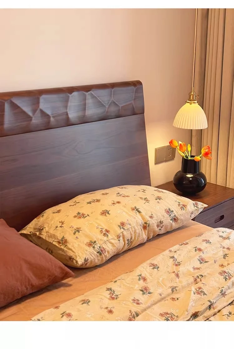 

Home pomelo solid wood bed antique imported teak water corrugated backrest bedroom bed