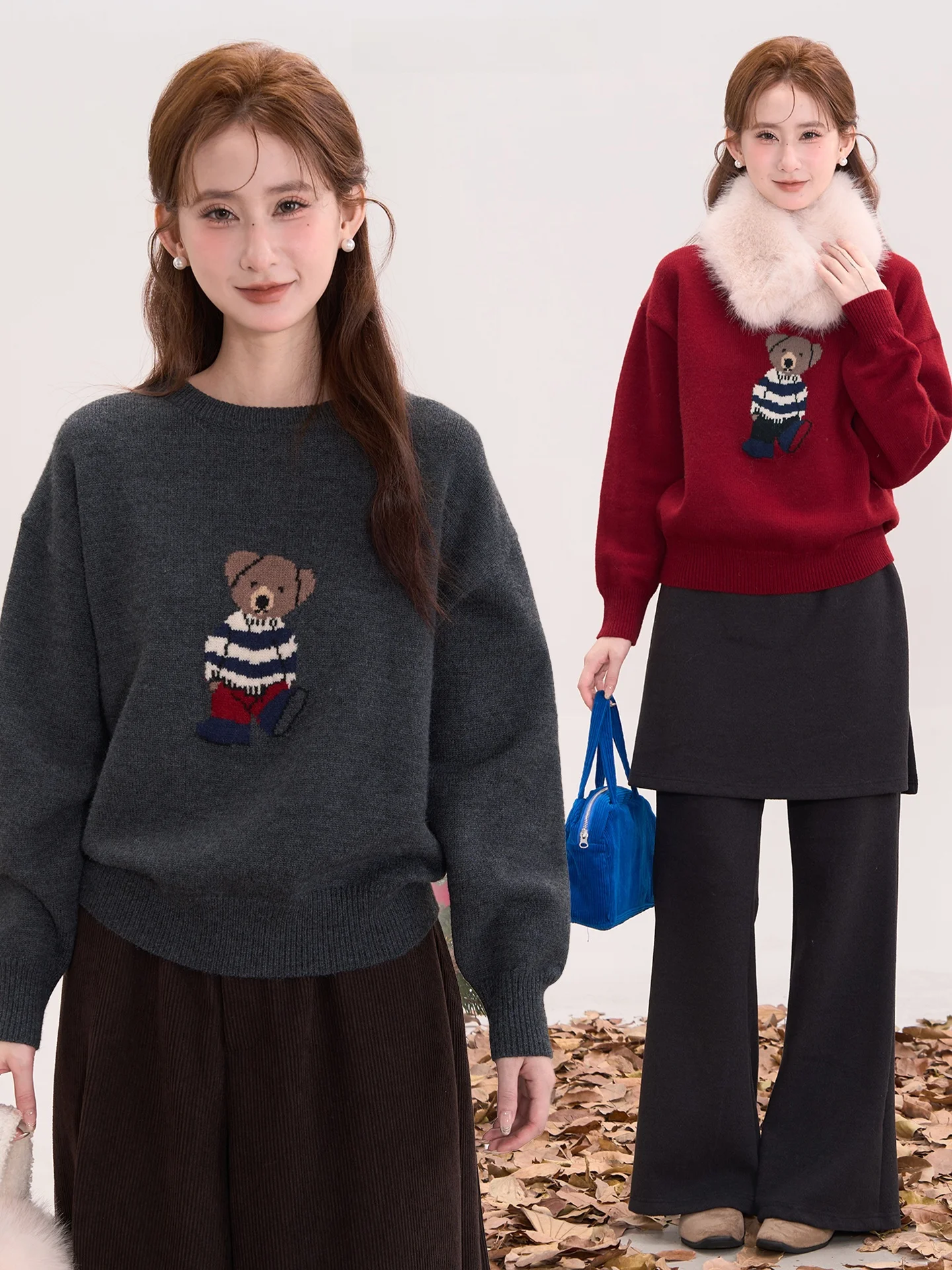 

Warm Knitted Bear Sweater for Women Casual Loose Fit Fce Ne Warmer Top Window Display Sle Winter Faion for Young Girls