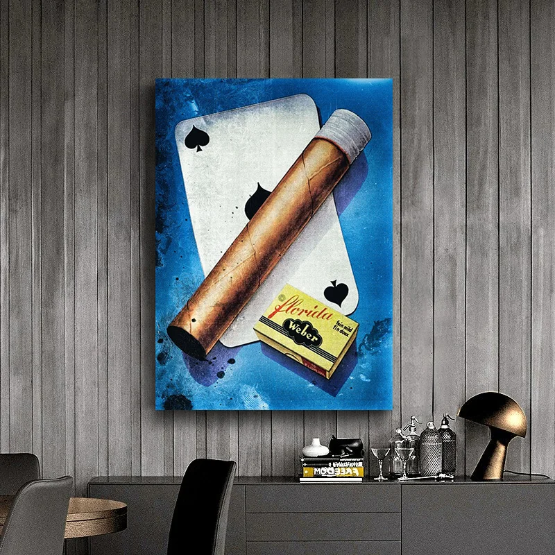 Cigars Vintage Sexy Beautiful Woman Smoking Poster Poker Canvas Painting for Living Room Office Home Decor Gift Cuadros