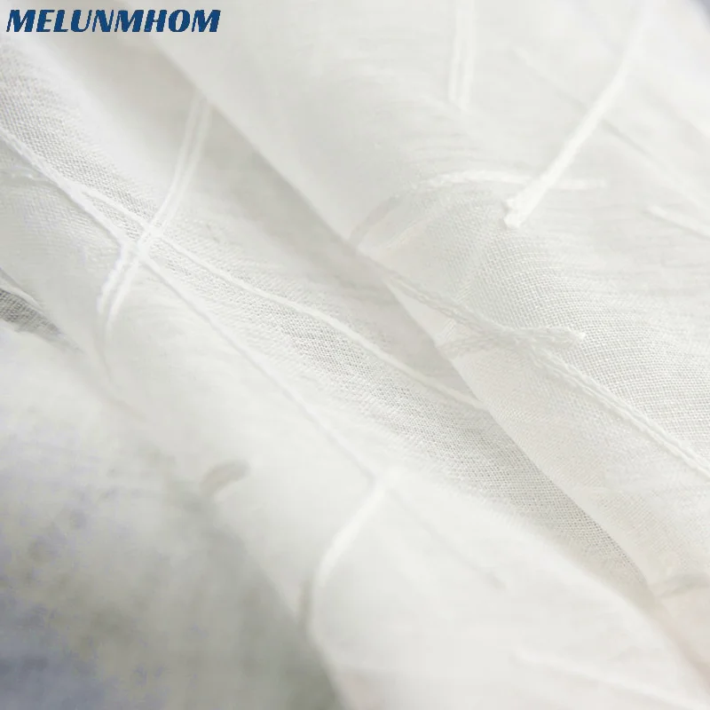 Melunmhom White Irregular Cotton Thread Embroidered Gauze Sheer Bay Window Curtains Tulle for Bedroom Window Screen for Living r