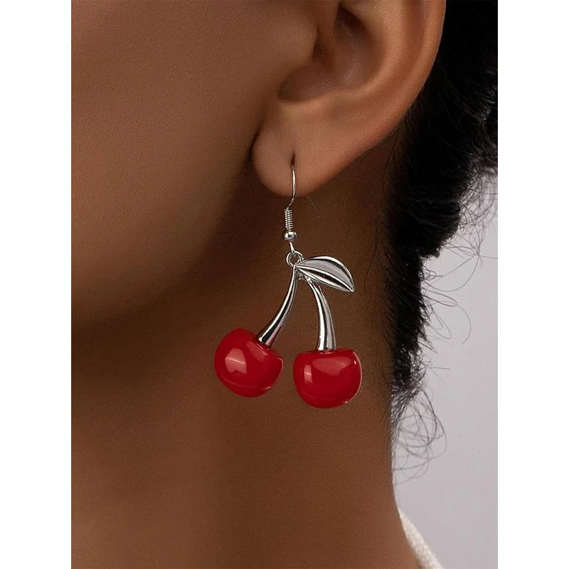 1 Pair Cherry Design Drop Earrings, Fashionable Vintage Earrings Jewelry for Women, Daily Use