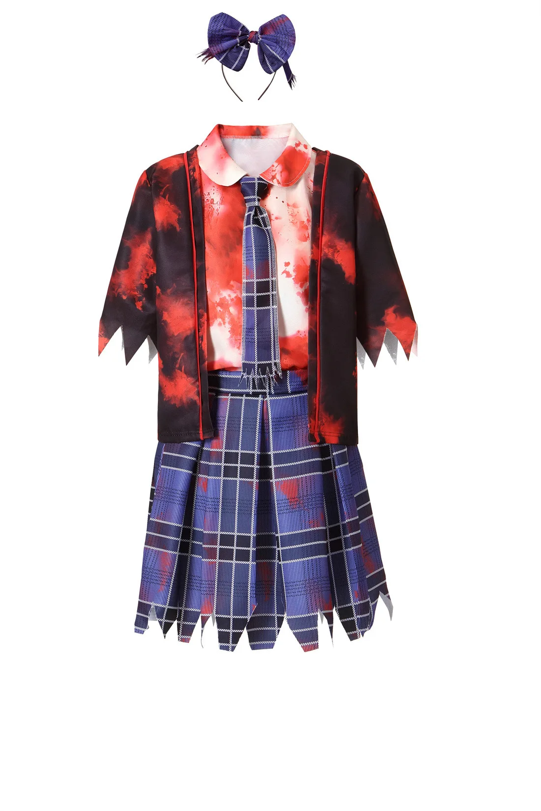 

Halloween Vampire Costume Women Zombie Cosplay Outfits Shirt Tie Pleated Skirt Bloodstain 3D Print Role Playing Fancy Clothes