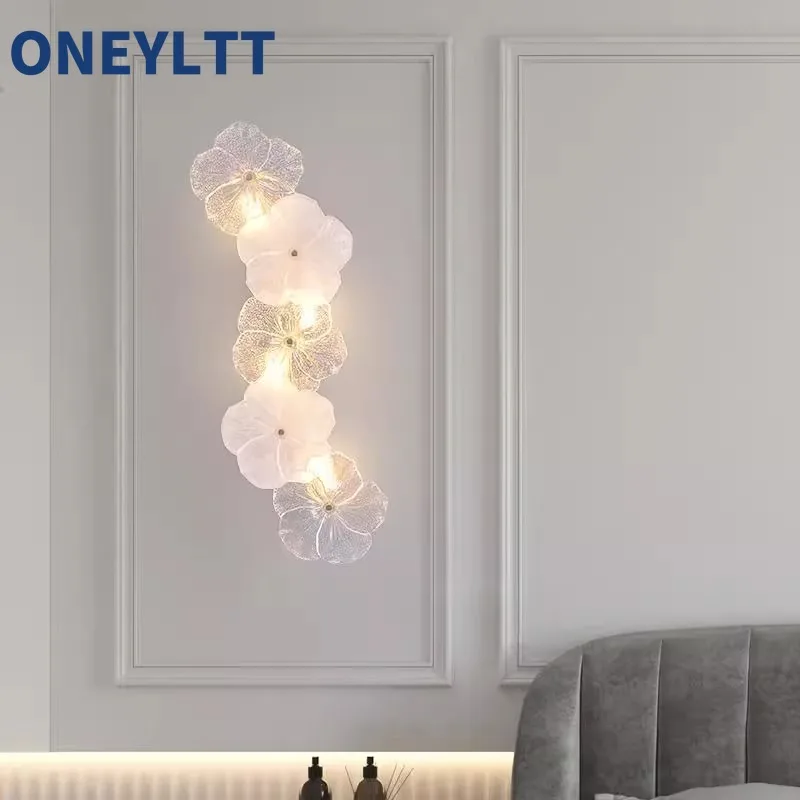 

New French style light luxury wall lamp, living room decoration lamp, modern and simple glass flower entrance wall hanging lamp