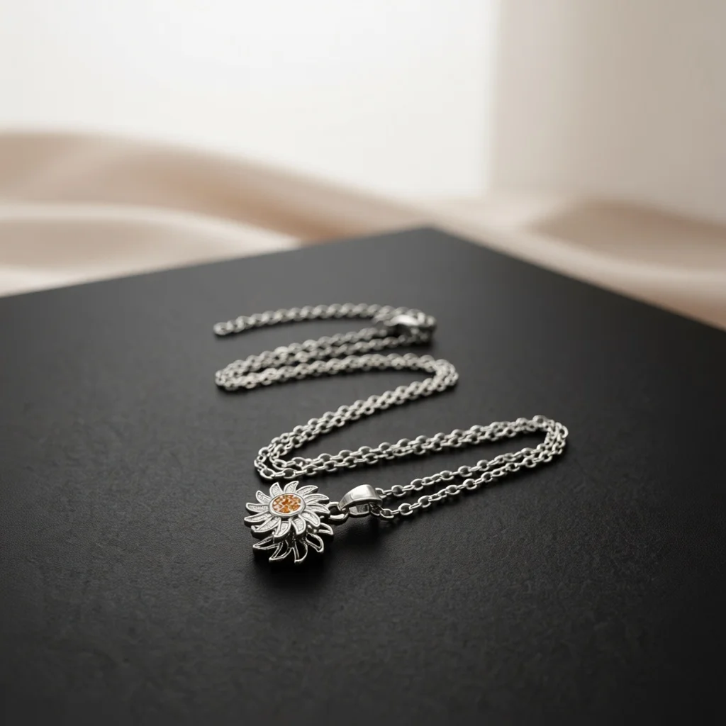 Elegant Rotatable Daisy Necklace Textured Petal Central Paved Stone Double Layer Floral Fashion Jewelry Ornament Gift For Women