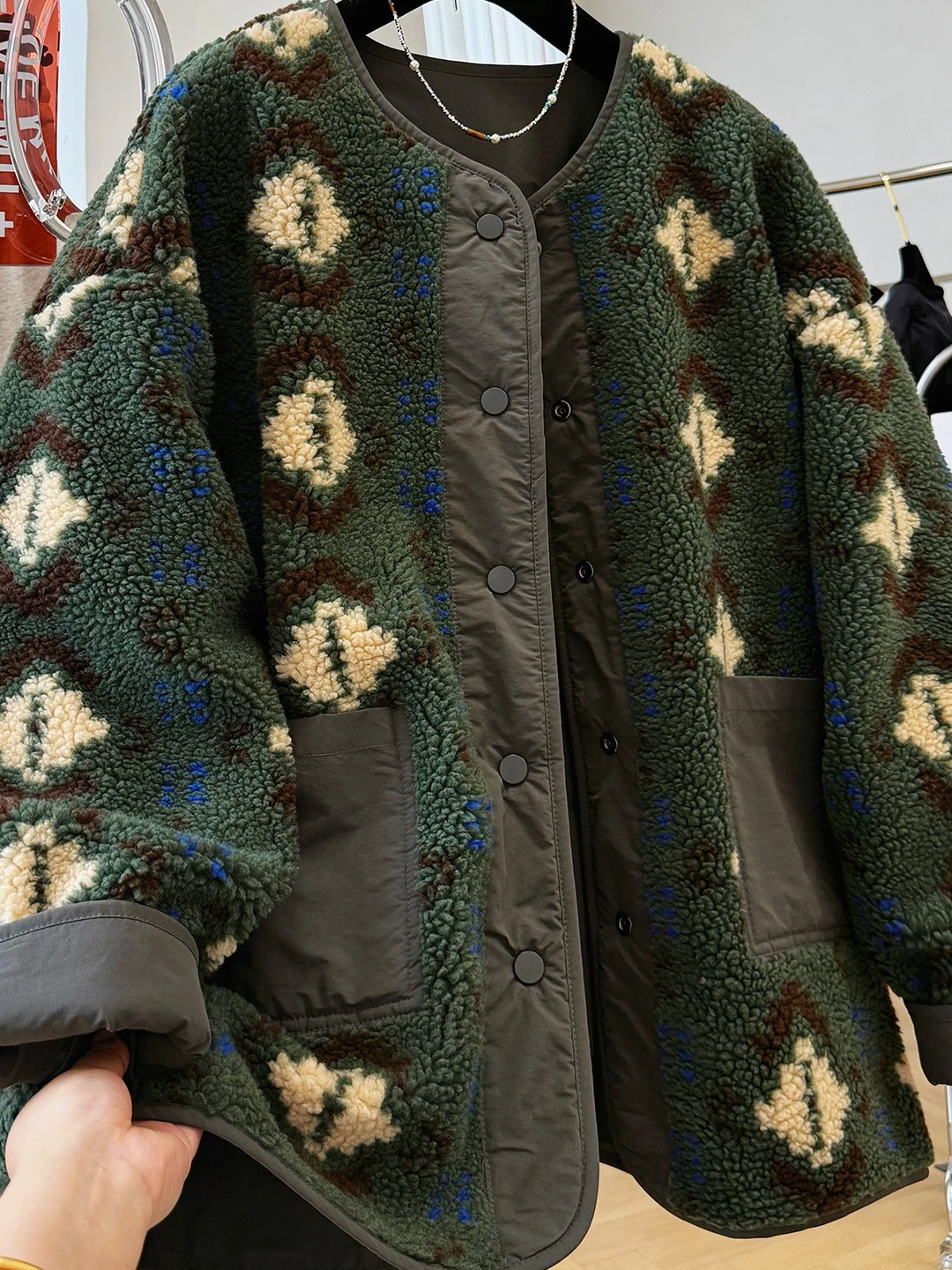 

High-End Japanese Sle plus Size Women's Cotton Jaet Two-Way Wear Artistic Retro Faionable Casual Loose Fit Printed