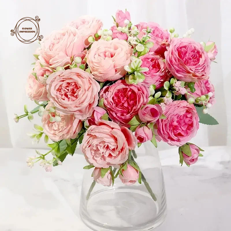 

1PC Artificial Flower Peony Home Wedding Desktop Decoration Simulation Flowers Plastic Rose Bouquet Bridal Floral Arrangements