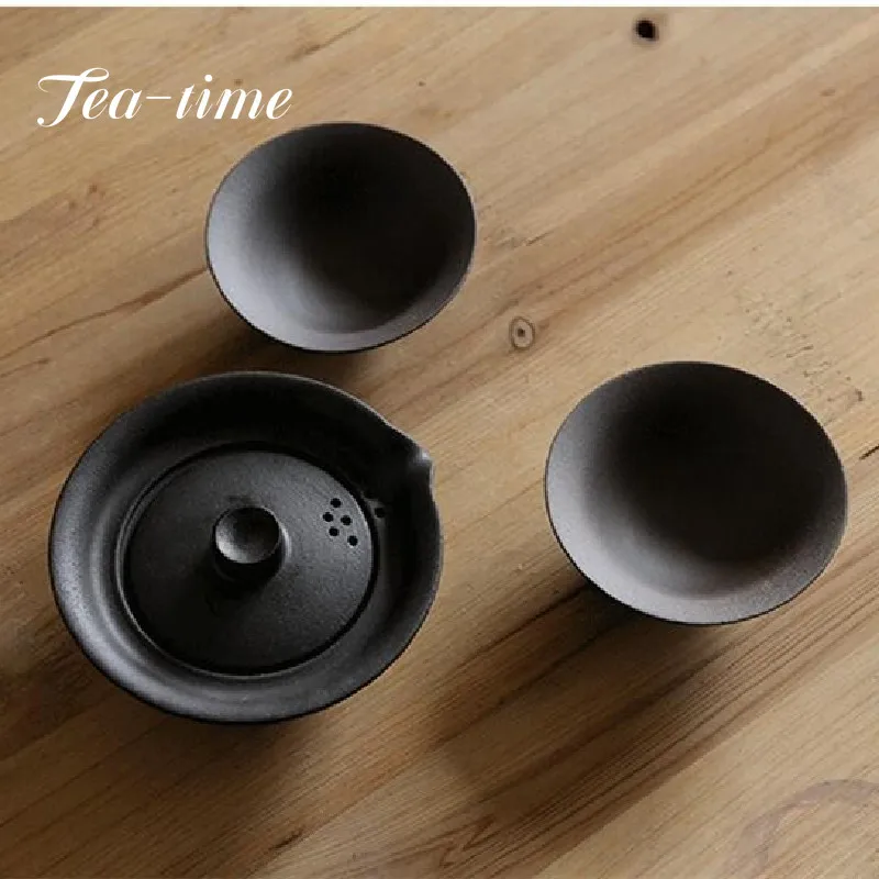 200ml Japanese Ceramic Teapot Kettle Tea Making Gaiwan Tea Cup for Puer 1 Bowl 2 Cups Tea Set Retro Crude Pottery Drinkware