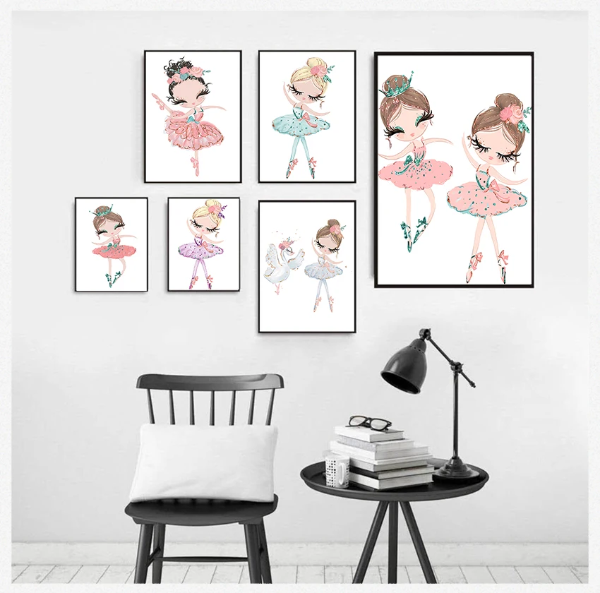 Wall Art Wall Pictures For Kids BedRoom Nordic Home Decoration Paintings Ballerina Girl Posters And Prints Nursery Unicorn