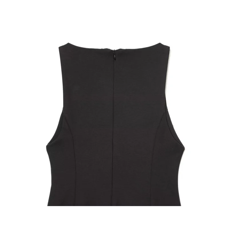 เดรสสั้นผู้หญิง แต่งโบว์หลากสี คอกลม แขนกุด ชายกระโปรงผ่าข้าง ทรงเข้ารูป สไตล์ชิค แฟชั่นไฮสตรีท