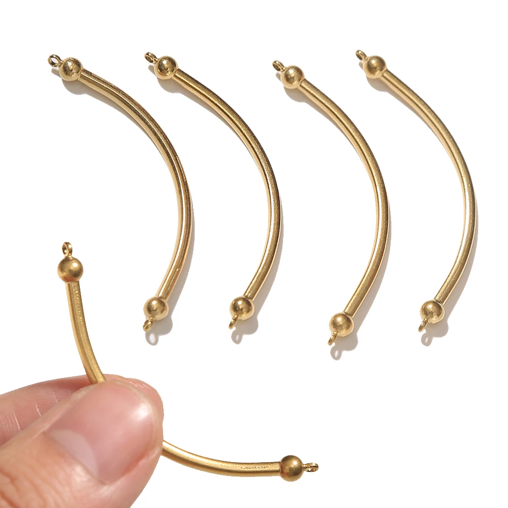 

6PCS 18K Gold Plated Stainless Steel Curved Double Hole Connectors DIY Necklace Bracelet Jewelry Findings Wholesale Supplies