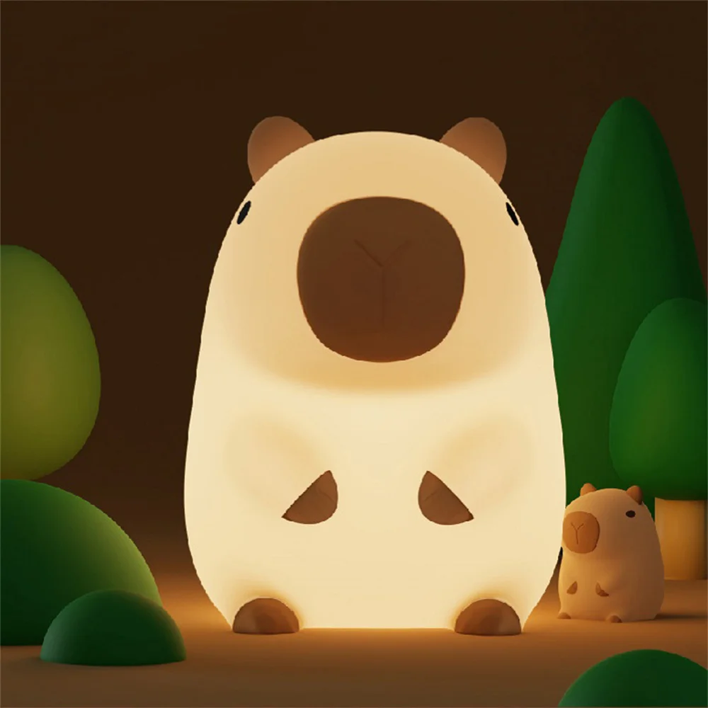 Silicone Capybara Night Lights Portable USB Rechargeable Animal Touch Control Lamp with Timing Function for Home Bedroom Decor