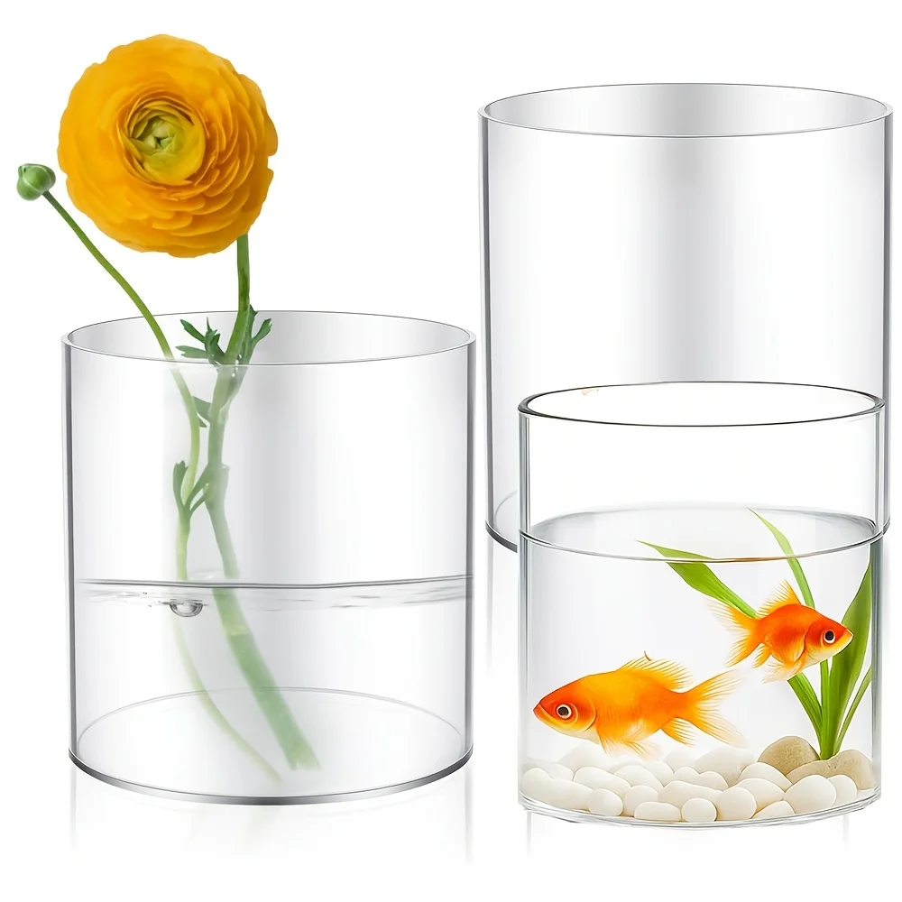 3 Stück Acryl-Blumenvasen, Zylindervasen für Tischdekoration, Weithals-Blumenvasen als Kerzenhalter, Transparente Dekorative Vasen