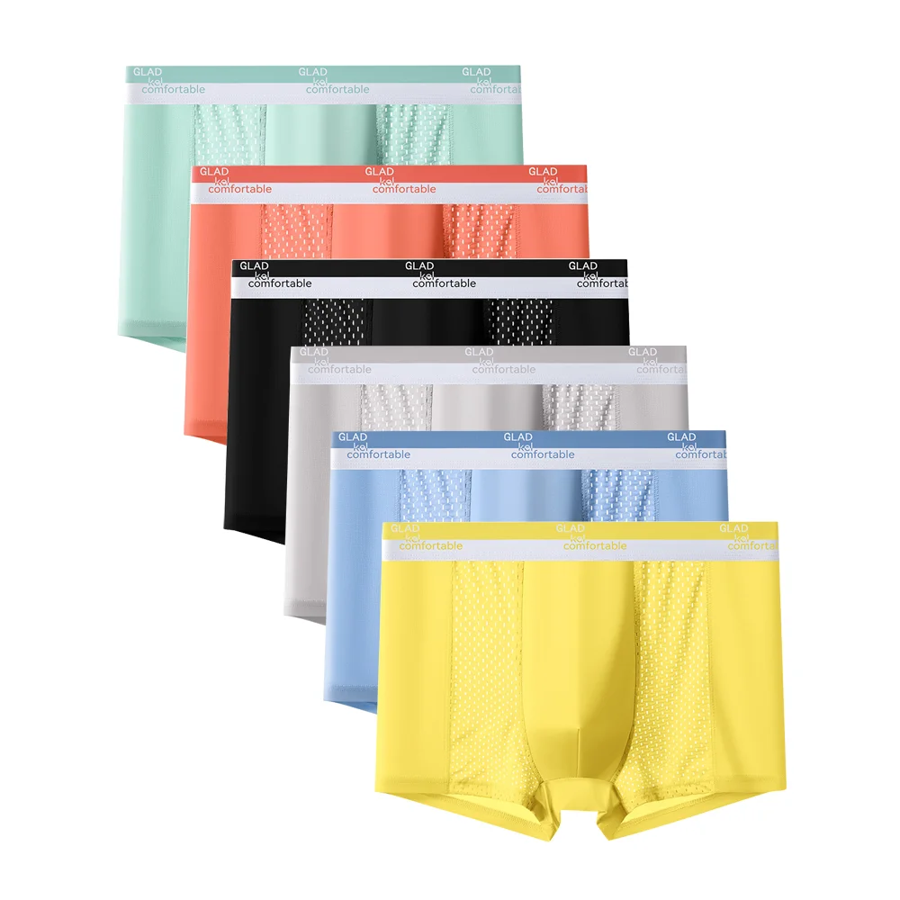 

Новое нижнее белье из 3 предметов, мужские дышащие сетчатые брюки из ледяного шелка на плоской подошве, персонализированные четырехугольные трусы, трусы XXXXL, мужские боксеры