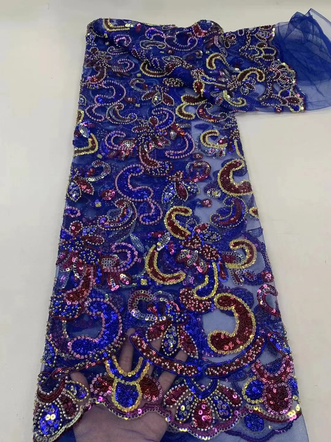 Luxury African Beads Lace Fabric 2024 High Quality 5 Yards Nigerian Sequins French Heavy Fabric Material For Party Dress