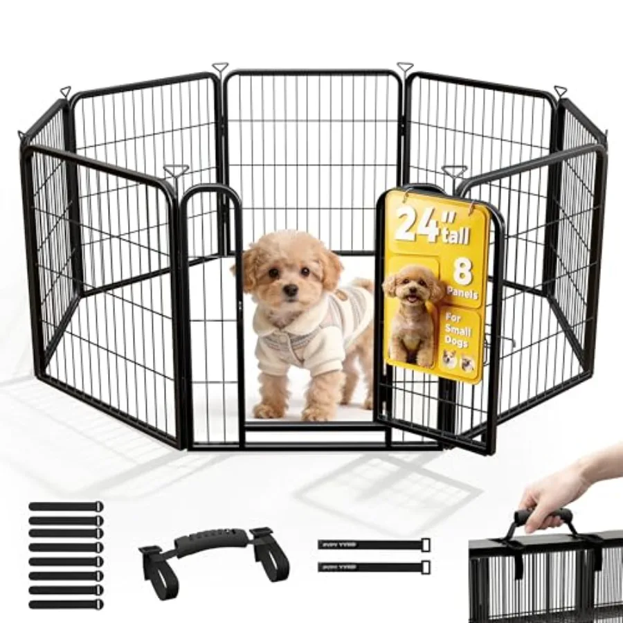 

Dog Playpen for IndoorOutdoor Yard RV Camping 24 inch 8 Panels Dog Play Pen Heavy Duty Metal Dog Gate Anti-Rust Coating Dog Fen