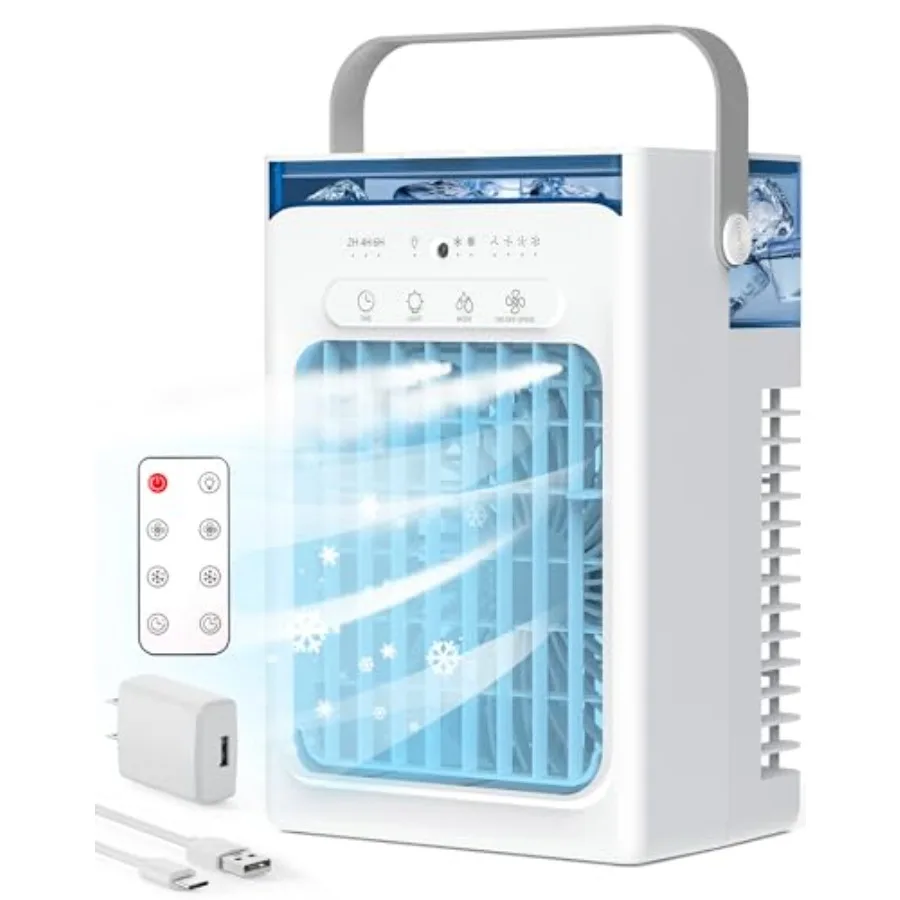 Portable Air Conditioners Air Cooler Evaporative Personal Mini AC with Remoter 3 Wind Speed 2-4-8H Timer 3 Modes Colorful Night