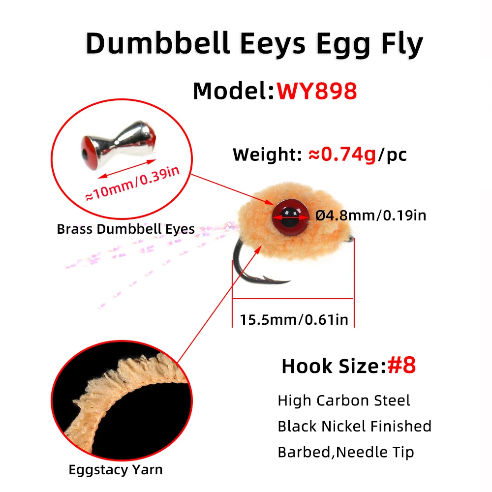 Wifreo Dumbbell / Tungsten Beadhead Egg Fly Salmon Fish Roe Fast Sinking Wet Fly for Trout Bass Steelhead Fishing Lure Bait