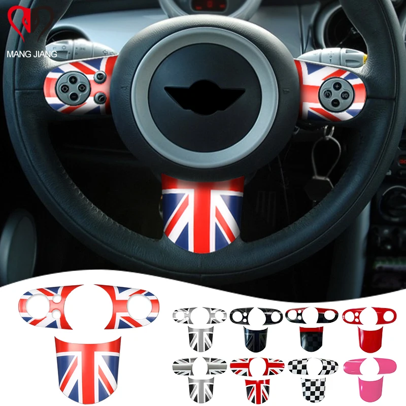 3PCS Car Steering Wheel Panel Cover Stickers For Mini Cooper R50 R52 R53 Car Accessories Union Jack Interior Button Trim Case