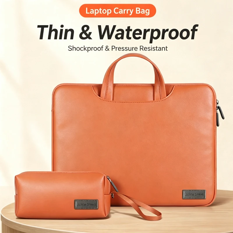 Laptop Handbag 13 14 15 16 Inch Waterproof PU Leather Multifunctional Portable Sleeve Free Accessory Pouch for Macbook Notebook