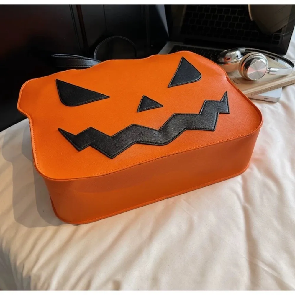 Funny Gothic Halloween Tote Bag Pu Leather Large Capacity Pumpkin Shoulder Bag Creative Quirky Demon Messenger Bag Outing
