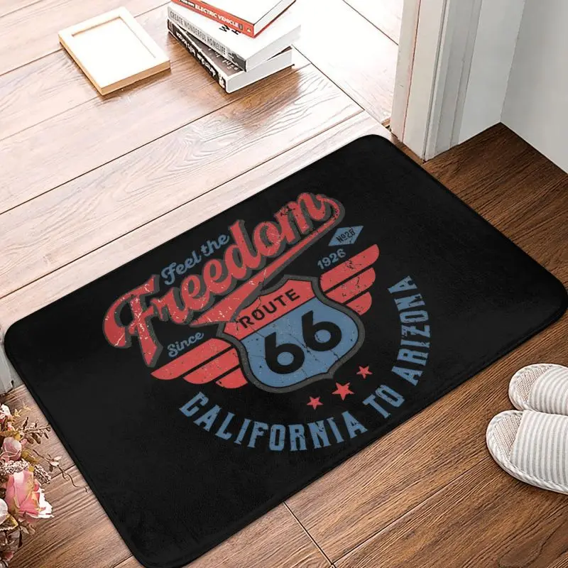 Custom Feel The Freedom Route 66 Front Door Mat Anti-Slip Outdoor Quick Dry Doormat Kitchen Balcony Entrance Rug Carpet