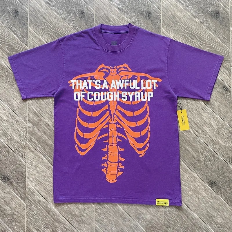 

Purple That's A Awful Lot of Cough Syrup Skulls Skeleton Print Tee Men Women Streetwear High Quality Cotton Loose T Shirt Tops