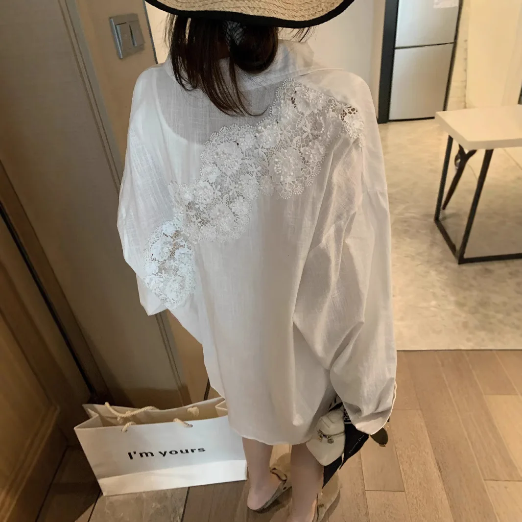 

2025 Heavy Industry Hollow Women's Loose Long Sleeve Embroidered Shirt Fashionable and Versatile