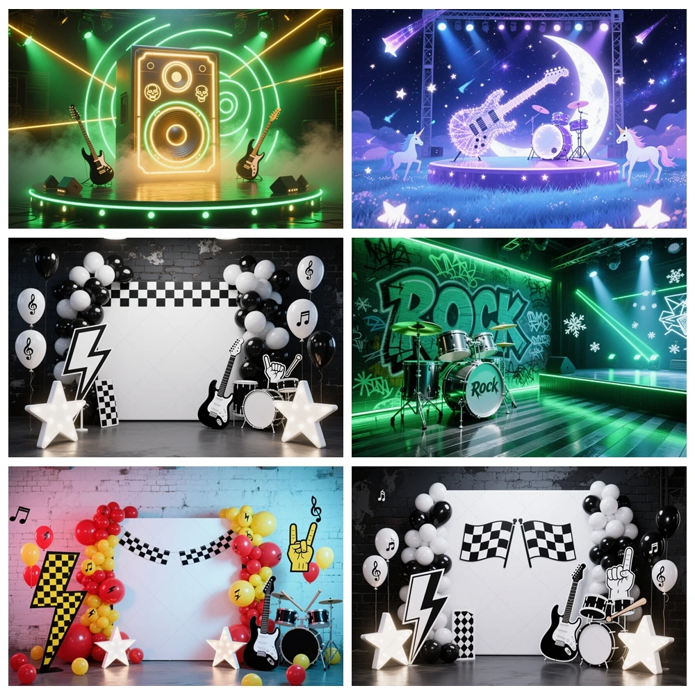 

Rock Stage Photography Background Punk Drum Guitar Lighting Balloon Adult Portrait Decoration Custom Backdrop Photo Studio Props