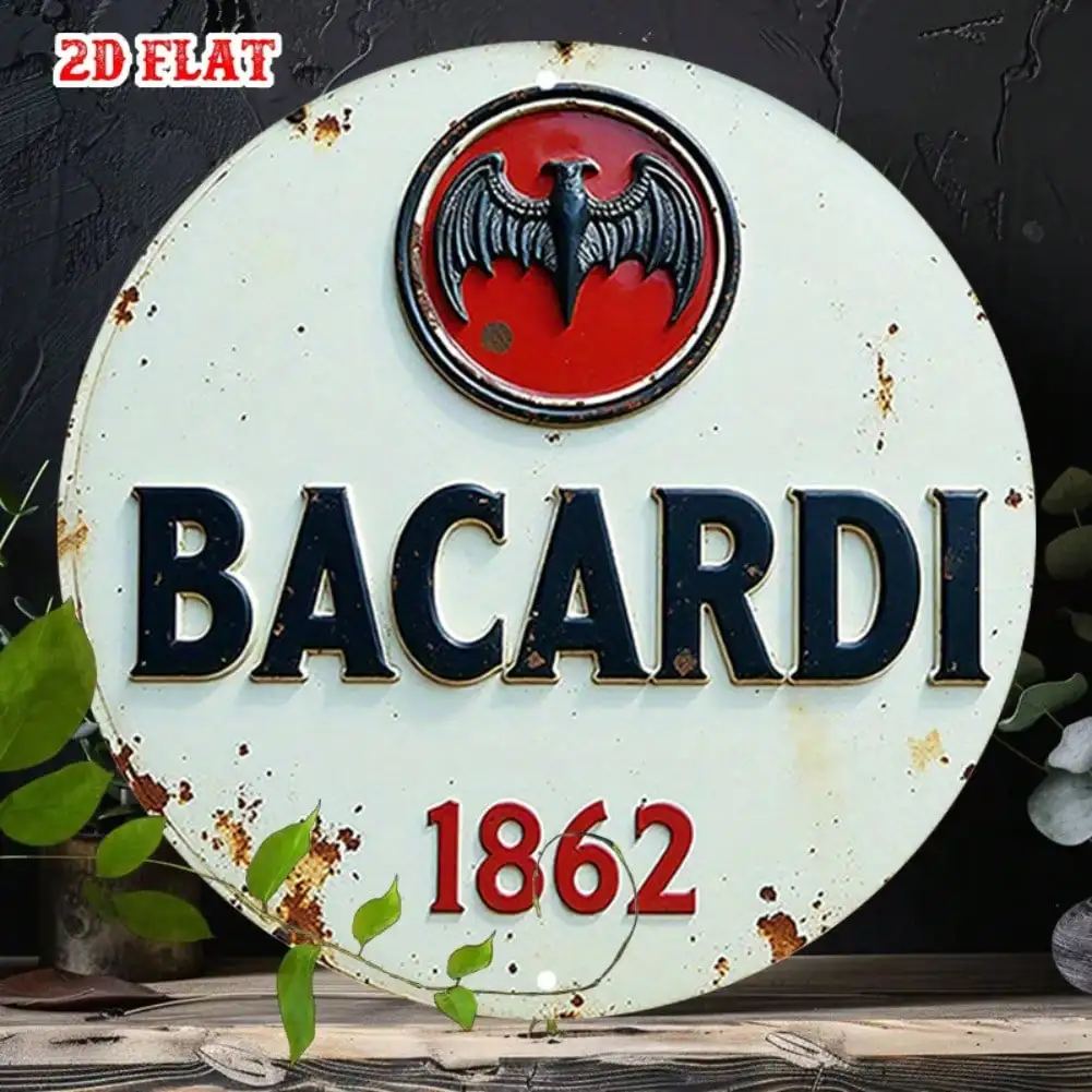 لوحة فنية جدارية معدنية عتيقة من Bacardi مقاس 7.87 بوصة من الألومنيوم الريفي لديكور المنزل والبار والمقهى