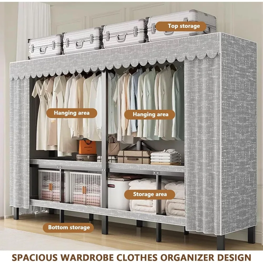 Portable Heavy-Duty Foldable Clothes Rack with Cover, Ideal for Hanging and Storing Clothing, Compact Garment Rack for Home Use