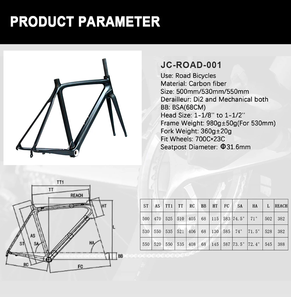 Disc Brake 700C Cyclocross Bike Frame Road Bicycle Component with T800 Carbon Fork Custom Logo