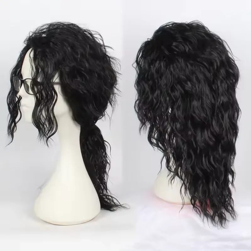 Michael Jackson Cosplay Wig Or Glasses MJ Long Black Curly Synthetic Wig Hair Headwear Halloween Cosplay Wigs Accessories Prop image 2