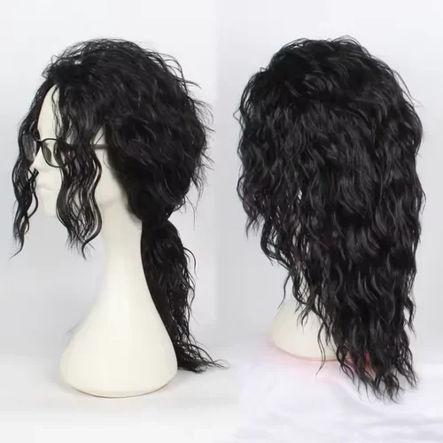 Imagen 2 del producto Peluca o gafas de Cosplay de Michael Jackson, peluca sintética rizada negra larga MJ, tocado de pelo, pelucas de Cosplay para Halloween, accesorios