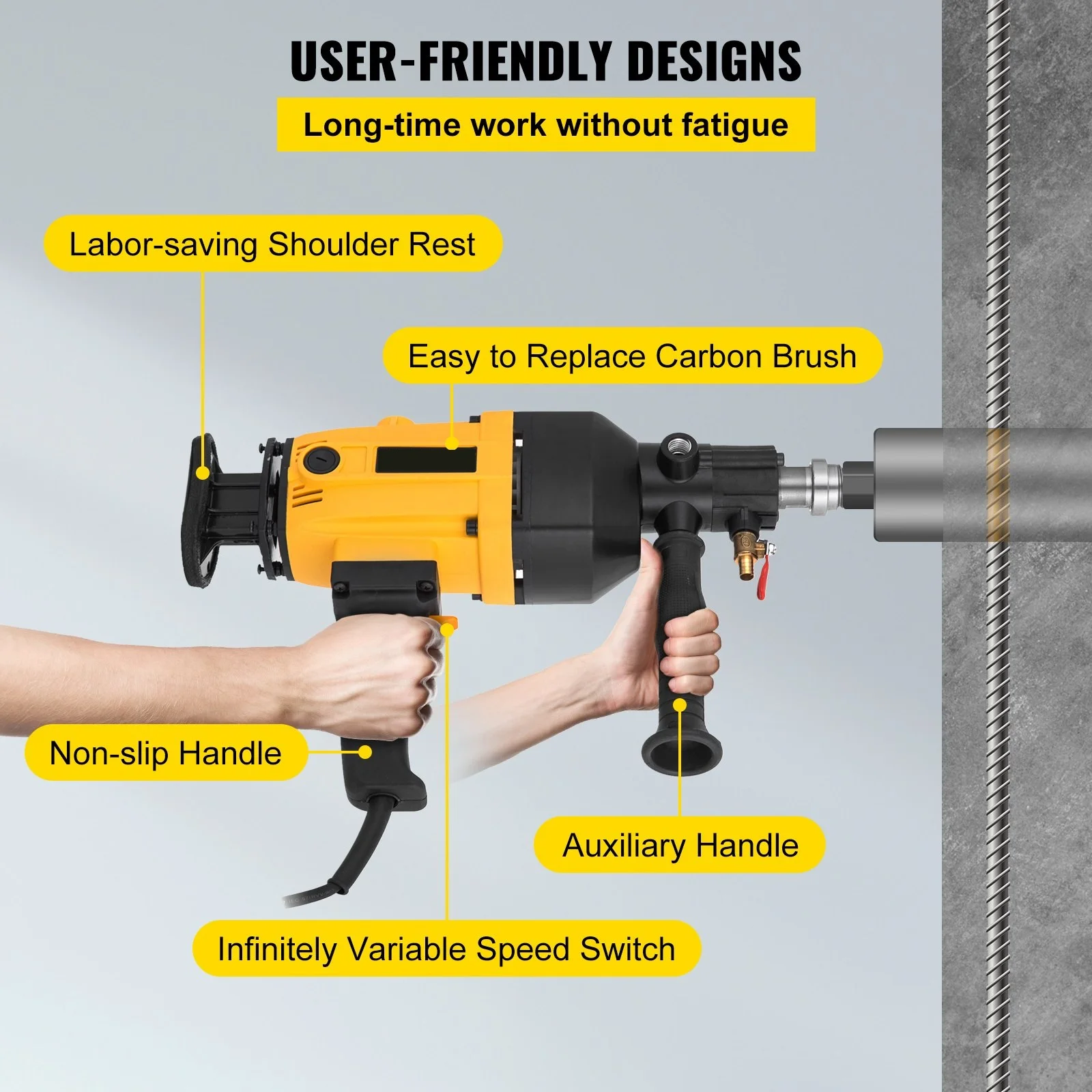 160MM Diamond Core Drilling Machine 2180W Diamond Percussion Core Drill Wet & Dry Handheld Diamond Core Drill Concrete Drilling