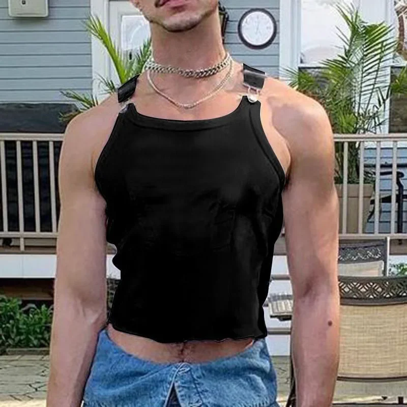 West Coast Hip-Hop American Style Sleeveless Ribbed Tank Top Men's Muscle Fitness Tight-Fitting Sports Cotton T-Shirt Sexy