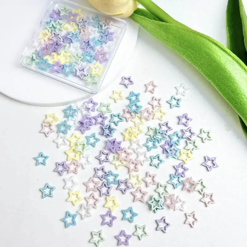 

50PCS Dopamine Colored Resin Pentagram Nail Charms Minimalist Hollowed-out Sparkling Stars Nail Art Decorations DIY Nails Parts