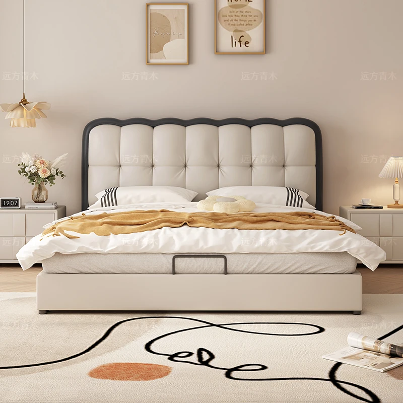 

Modern Ltalian Style Bed Minimalist Leather Wedding Bedroom Double Bed Aesthetics Cream Apartment Cama De Casal Home Furniture