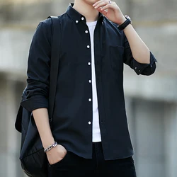 Summer New Korean Style Casual Men Shirt Long Sleeve Solid Color Blouse Fashion Business Basic Slim Shirts Versatile Top