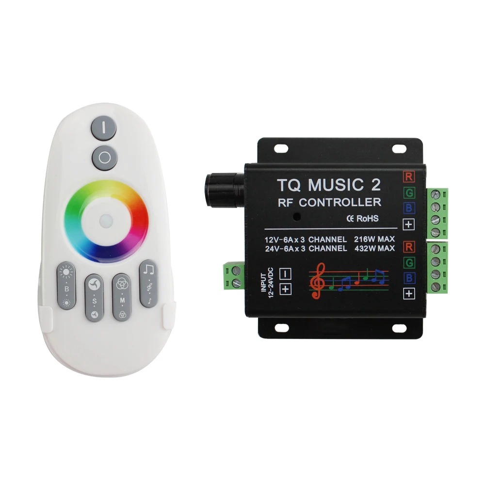 RGB Music Controller DC 12V 24V 2-way Output LED Audio Dimmer RF Wireless Remote Control for Dimming PWM Colorful Strip Lights