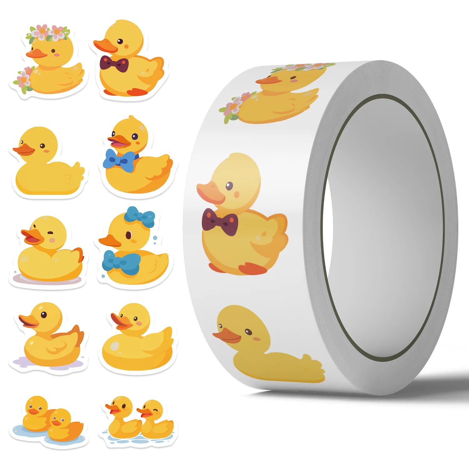 500Pcs/Roll Cartoon Yellow Duck Roll Sticker Creative Decoration Mobile Phone Case Suitcase Waterproof Sticker Kids Toys Gifts