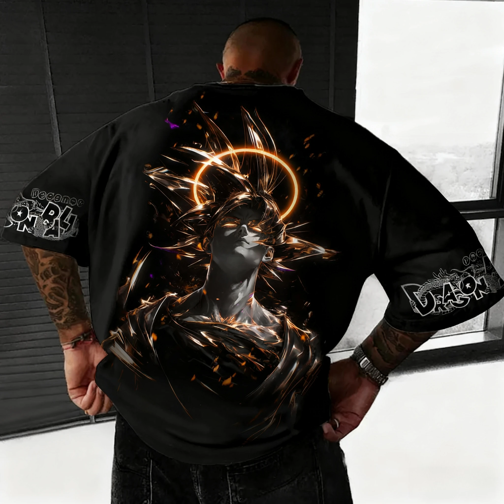 لعبة دراغون بول أنيمي جوكو مطبوعة القطن الخالص قصيرة الأكمام الصيف فضفاضة رياضية الرجال والنساء المألوف جولة الرقبة تي شيرت