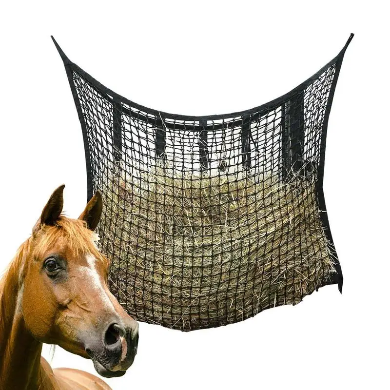 Hay Net 35x47 Inch Large Goat Hay Feeder 1.18*1.18inch Hole Nylon Hung Portable Hay Feeder Bags Horse Goat Horses Stall Trailer