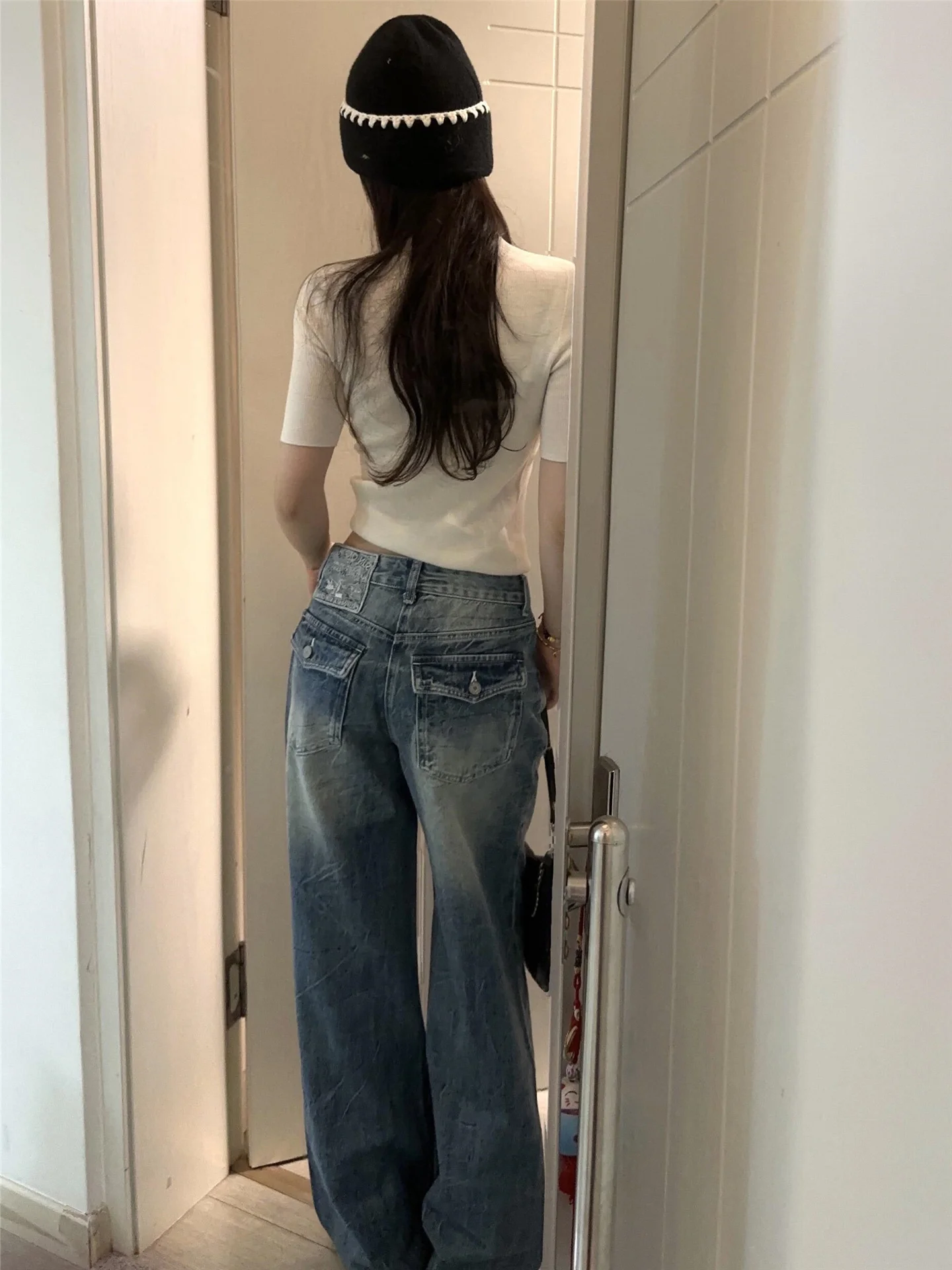 

Американские ретро-джинсы с плиссировкой, низкой посадкой и широкими штанинами, женские, свободные, стройнящие, удлиненные, прямые, в пол